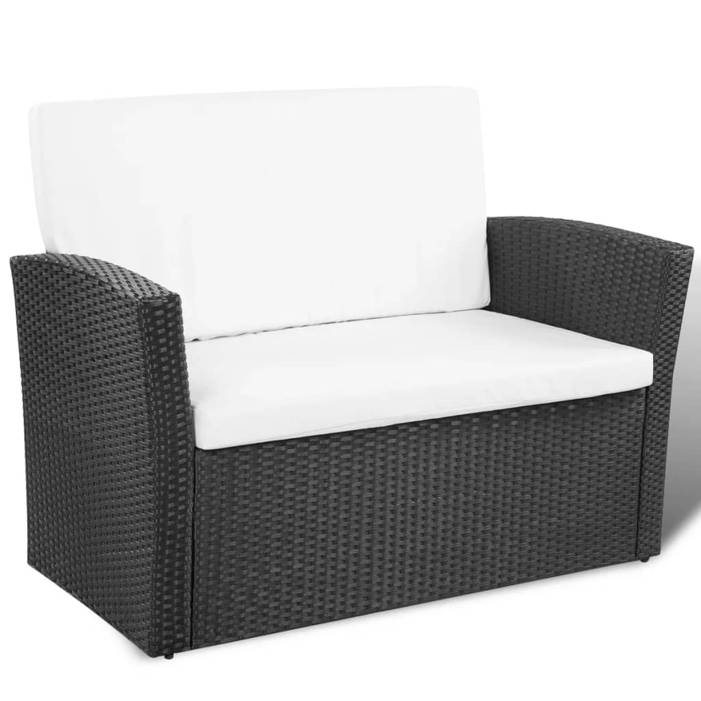 vidaXL 4 Piece Garden lounge set with Cushions Poly Rattan Black