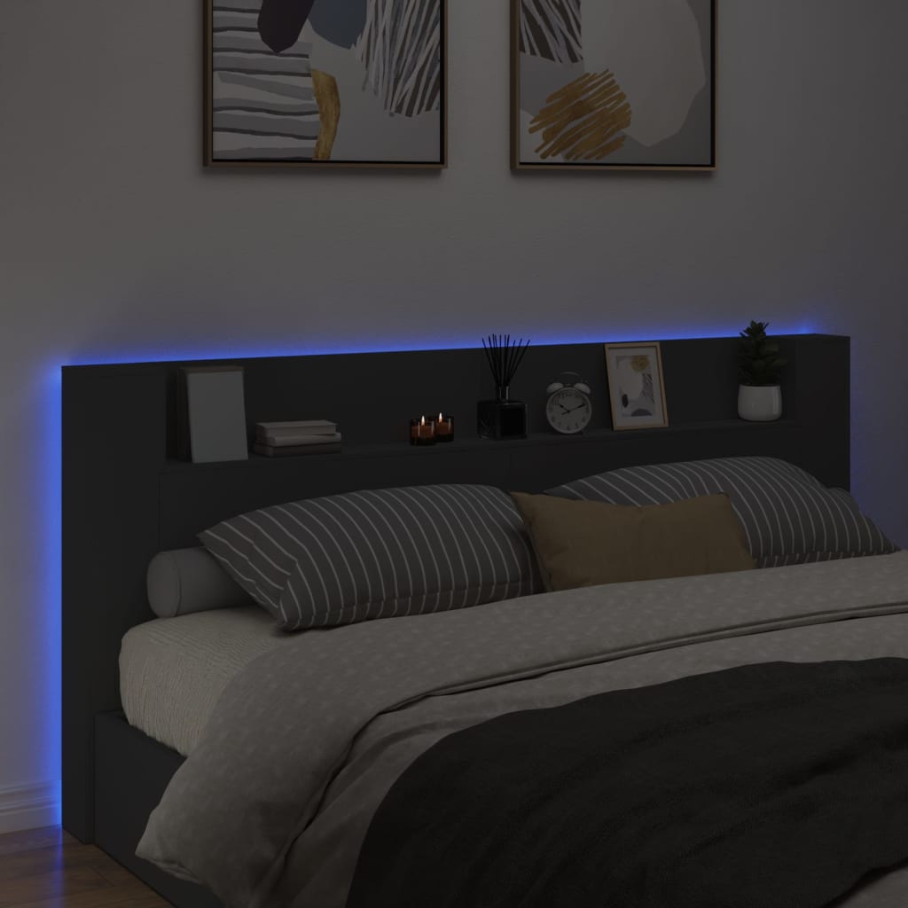 vidaXL Headboard Cabinet with LED Black 220x16.5x103.5 cm