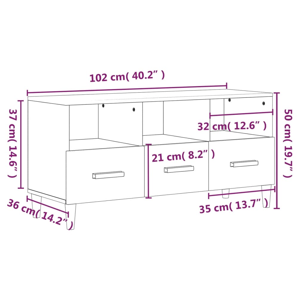 vidaXL TV Cabinet Smoked Oak 102x36x50 cm Engineered Wood