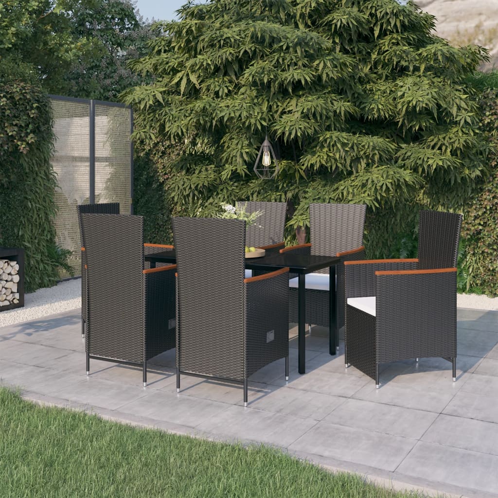 vidaXL 7 Piece Garden Dining Set with Cushions Black