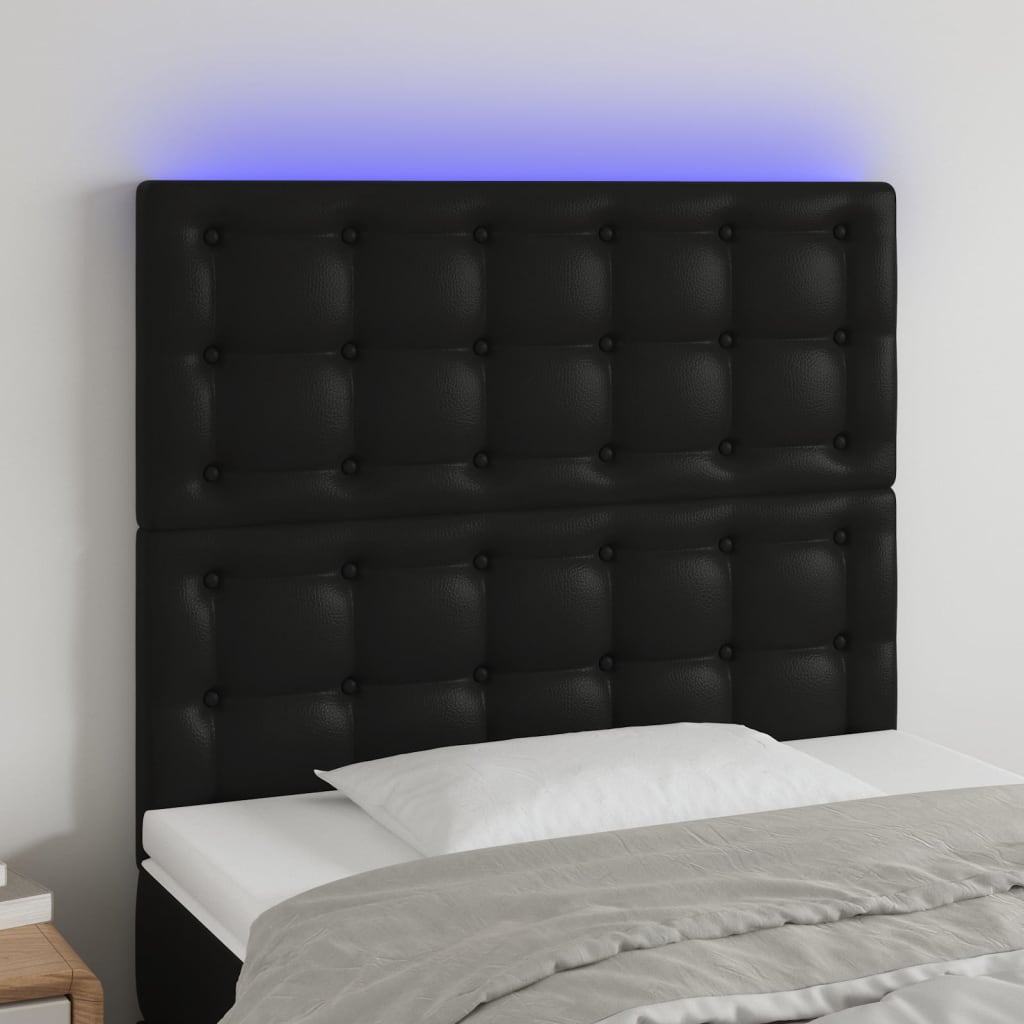 vidaXL LED Headboard Black 100 cm Faux Leather