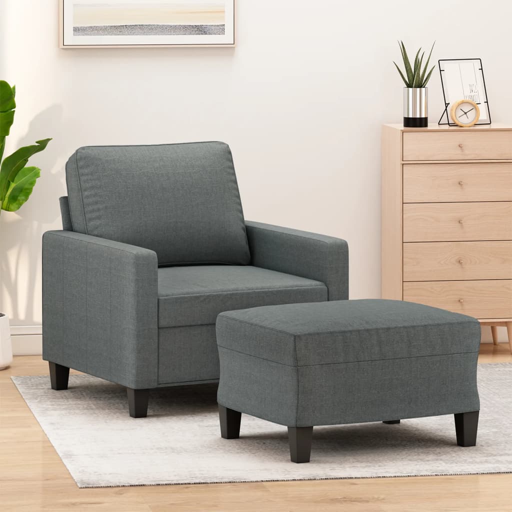 vidaXL Sofa Chair with Footstool Dark Grey 60 cm Fabric