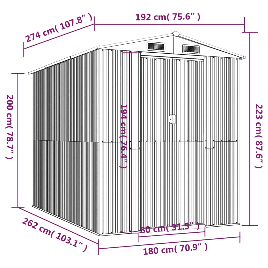 vidaXL Garden Shed Light Brown 192x274x223 cm Galvanised Steel