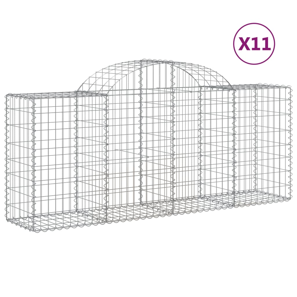 vidaXL Arched Gabion Baskets 11 pcs 200x50x80/100 cm Galvanised Iron