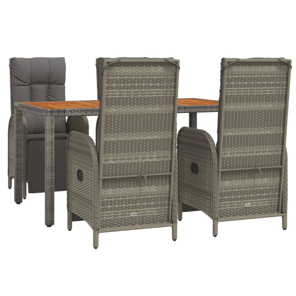 vidaXL 5 Piece Garden Dining Set with Cushions Grey Poly Rattan