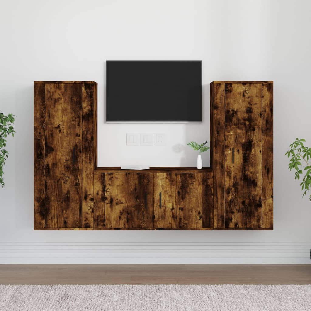 vidaXL 3 Piece TV Cabinet Set Smoked Oak Engineered Wood