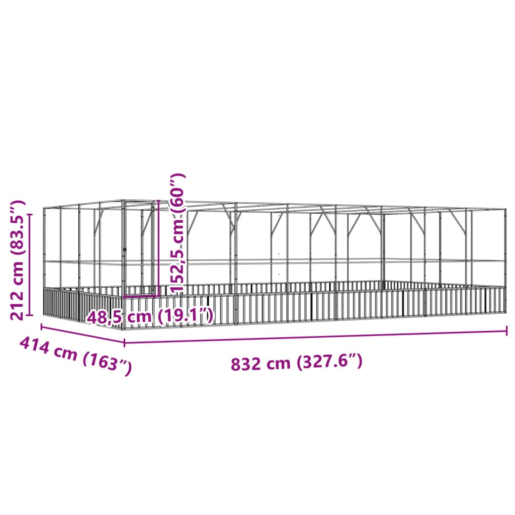 vidaXL Aviary with Extension Silver 832x414x212 cm Steel