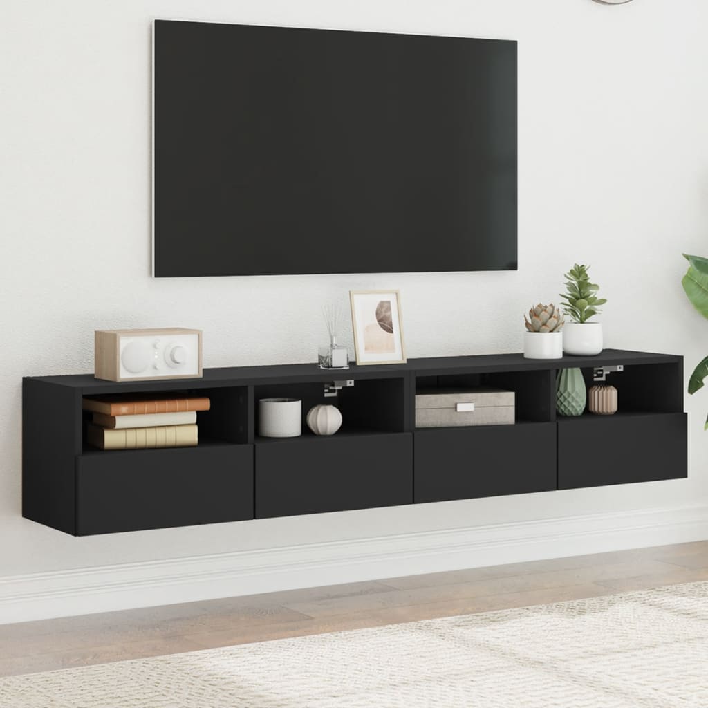 vidaXL TV Wall Cabinets 2 pcs Black 80x30x30 cm Engineered Wood