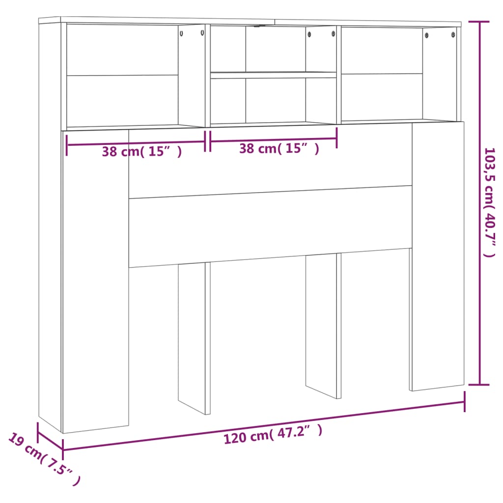 vidaXL Headboard Cabinet Brown Oak 120x19x103.5 cm