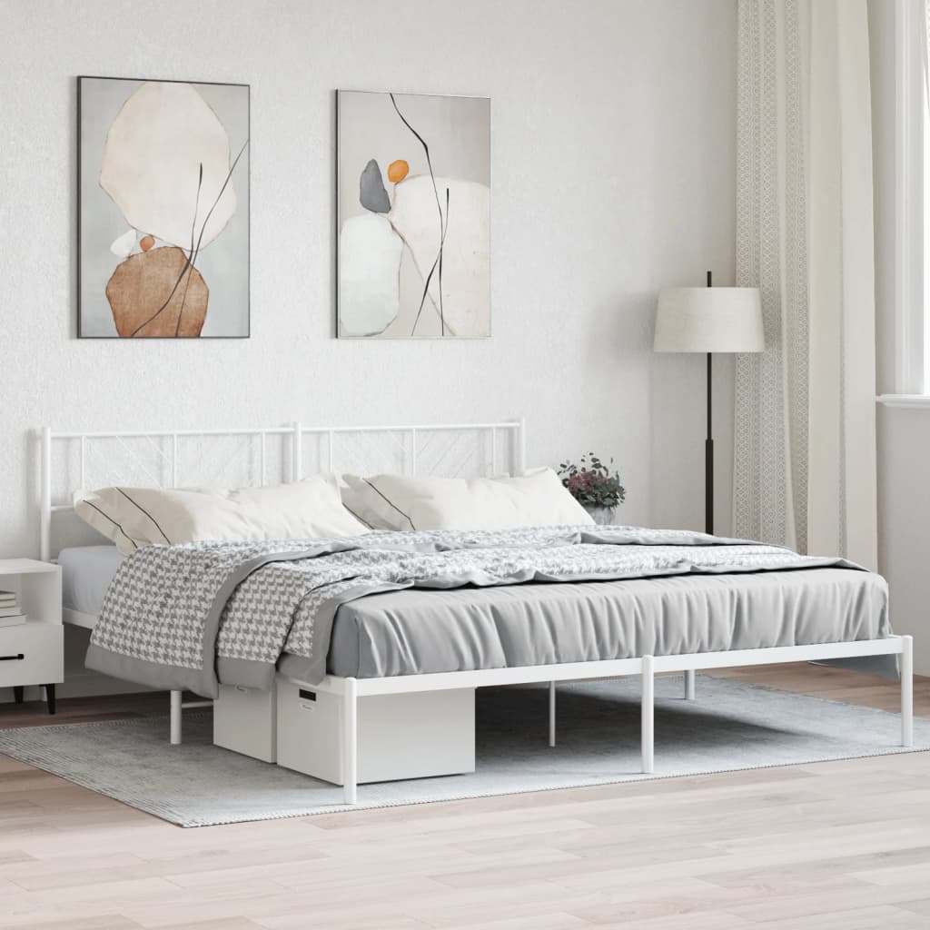 vidaXL Metal Bed Frame without Mattress with Headboard White 180x200 cm Super King