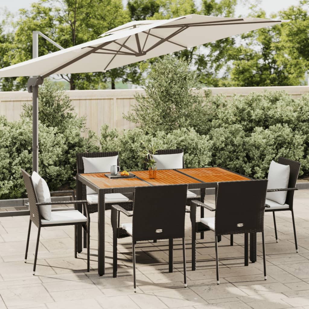 vidaXL 7 Piece Garden Dining Set with Cushions Black Poly Rattan