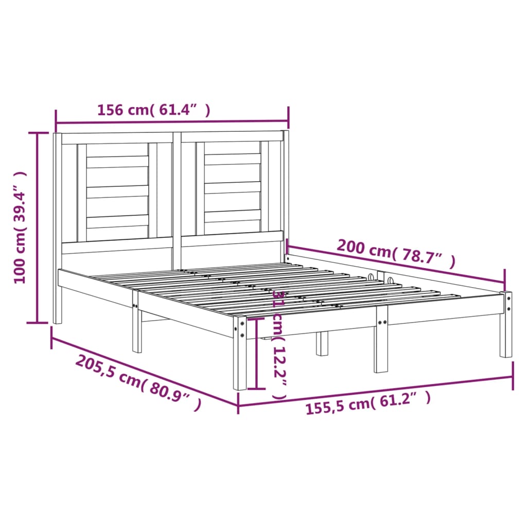 vidaXL Bed Frame without Mattress 150x200 cm King Size Solid Wood Pine