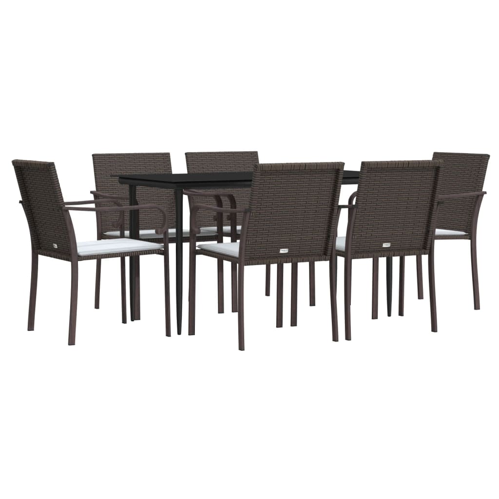 vidaXL 7 Piece Garden Dining Set with Cushions Poly Rattan and Steel