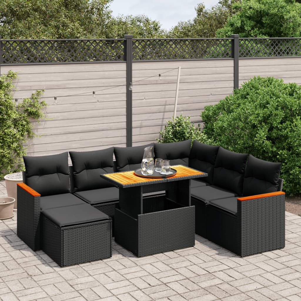 vidaXL 8 Piece Garden Sofa Set with Cushions Black Poly Rattan