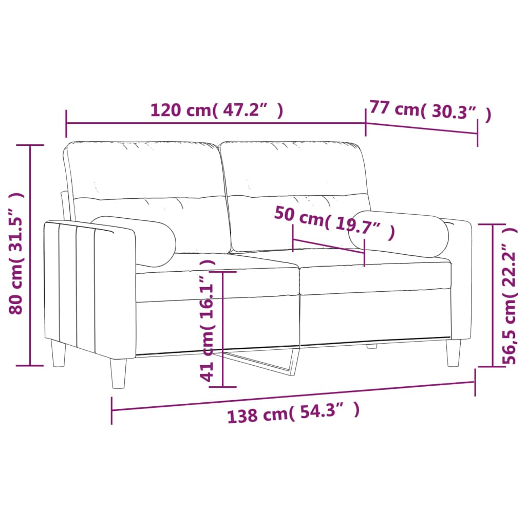 vidaXL 2-Seater Sofa with Pillows&Cushions Light Grey 120 cm Fabric