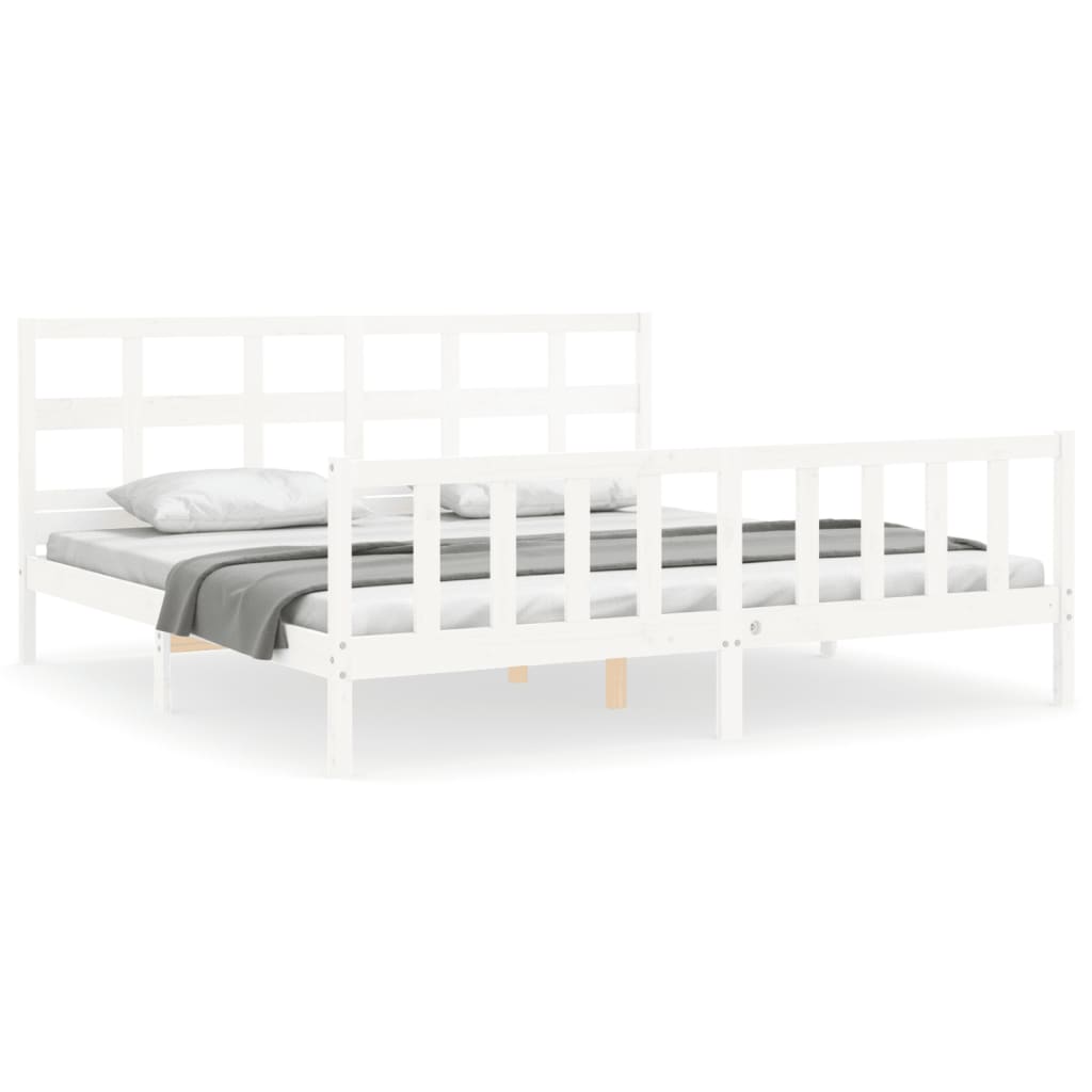 vidaXL Bed Frame without Mattress White Super King Size Solid Wood Pine