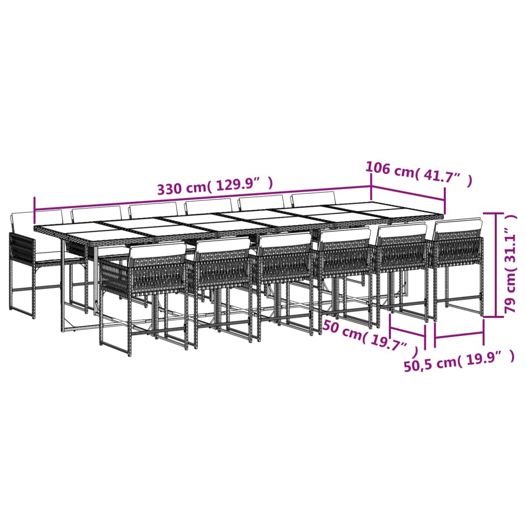 vidaXL 13 Piece Garden Dining Set with Cushions Grey Poly Rattan