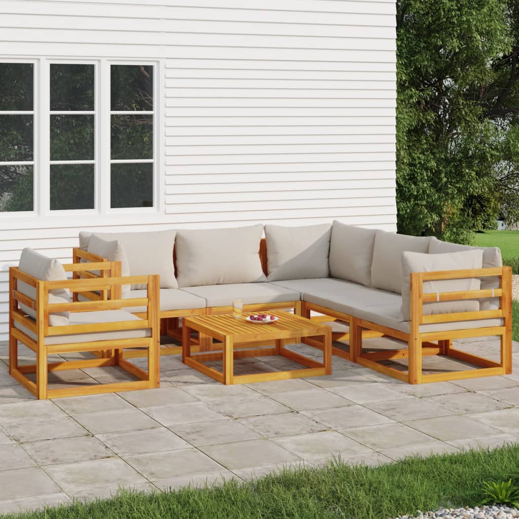 vidaXL 7 Piece Garden Lounge Set with Light Grey Cushions Solid Wood