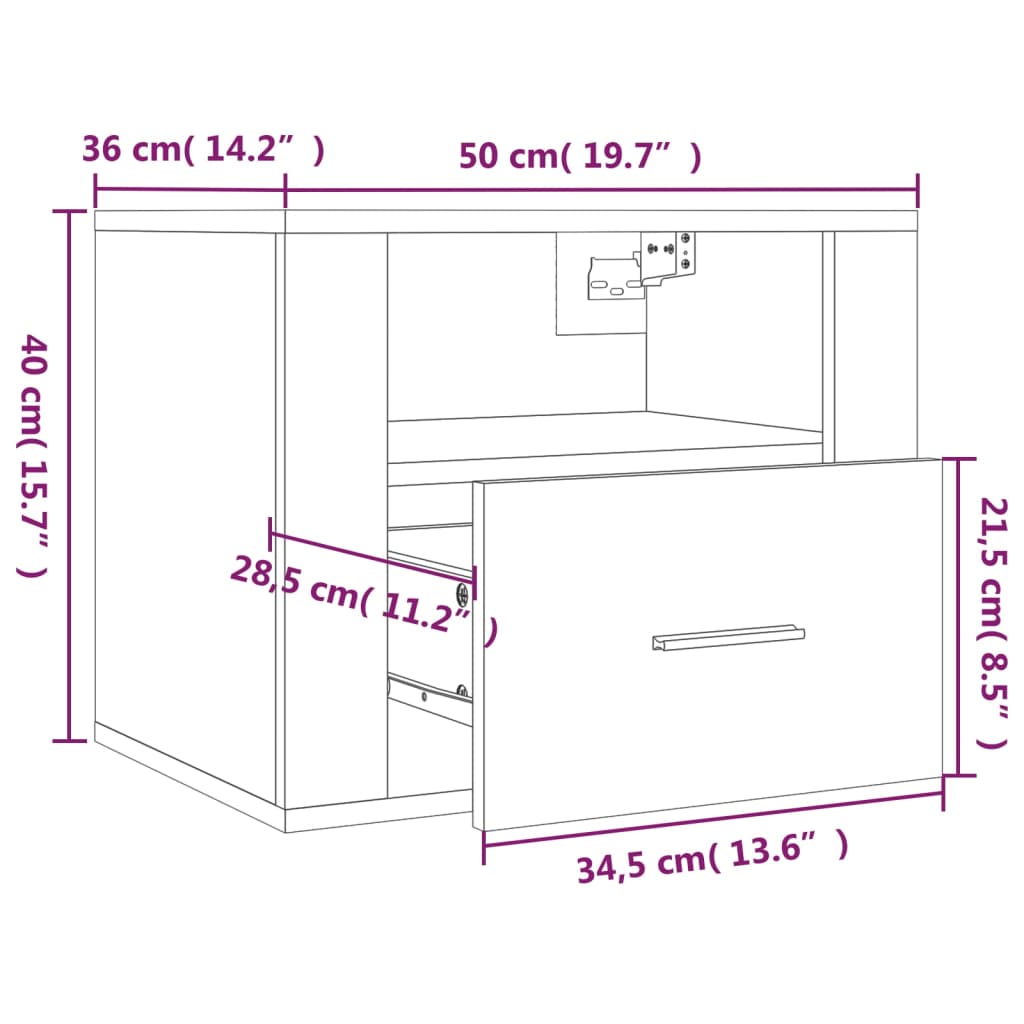 vidaXL Wall-mounted Bedside Cabinets 2 pcs Sonoma Oak 50x36x40 cm