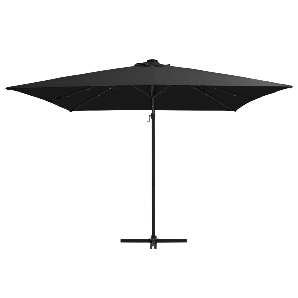 vidaXL Cantilever Garden Parasol with LED lights and Steel Pole 250x250 cm Black