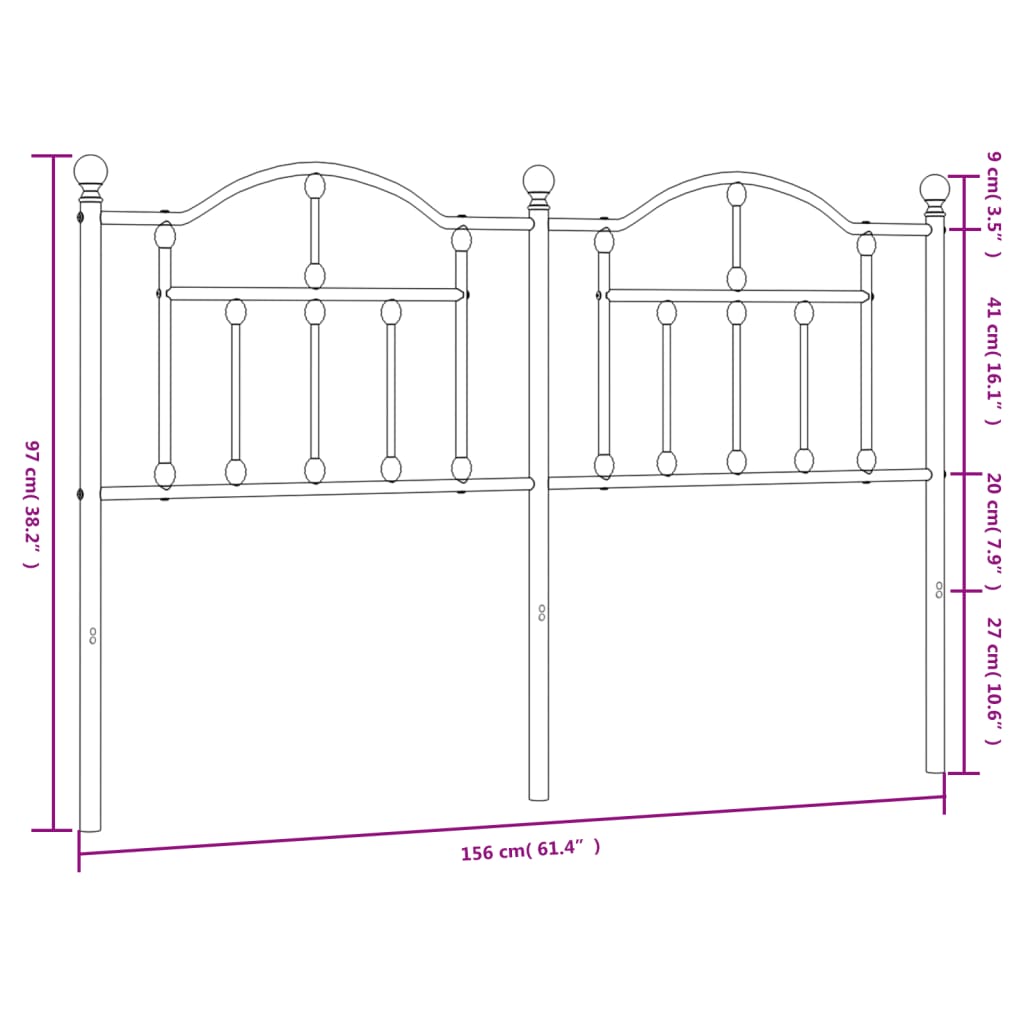 vidaXL Metal Headboard Black 150 cm