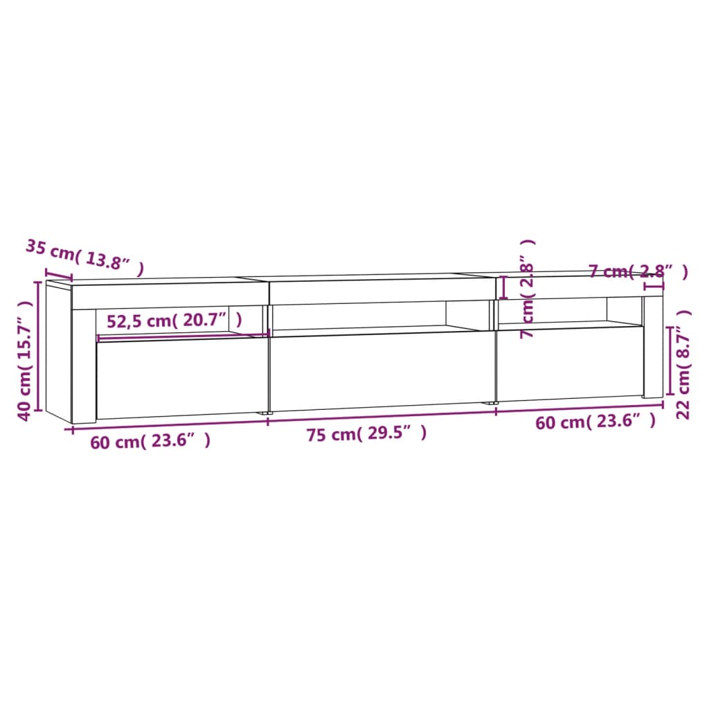 vidaXL TV Cabinet with LED Lights Black 195x35x40 cm