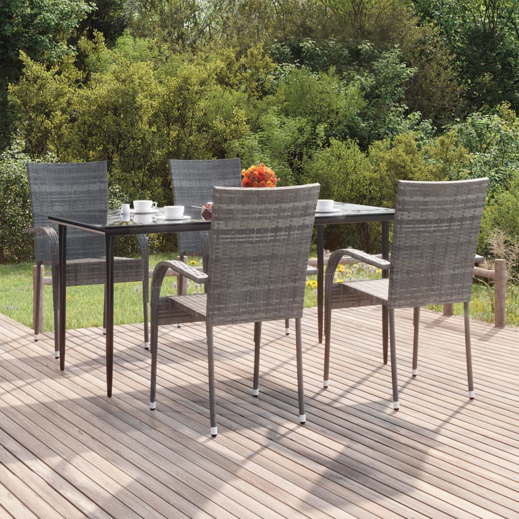 vidaXL 5 Piece Garden Dining Set Grey Poly Rattan