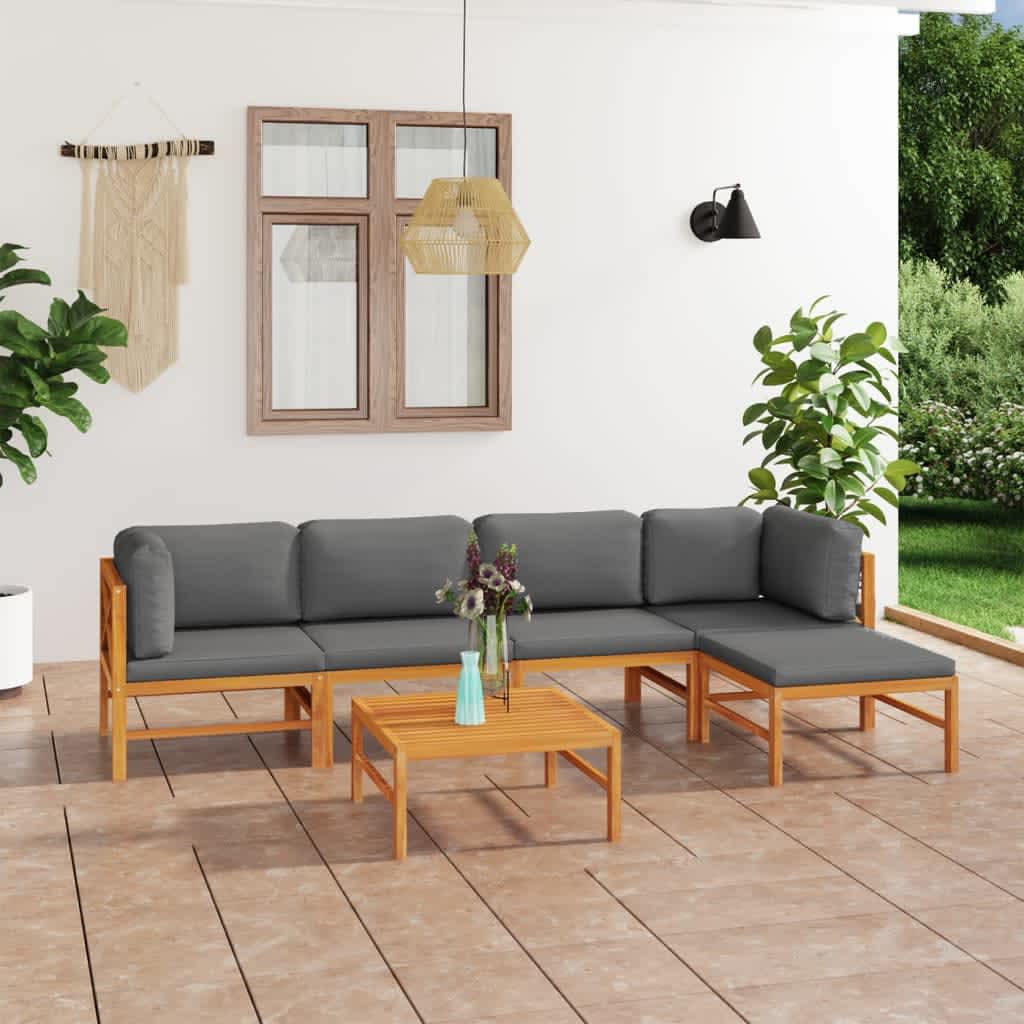 vidaXL 6 Piece Garden Lounge Set with Grey Cushions Solid Teak Wood