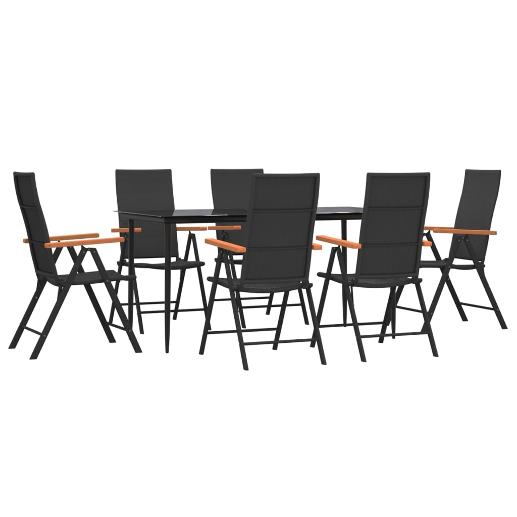 vidaXL 7 Piece Garden Dining Set Black and Brown Poly Rattan