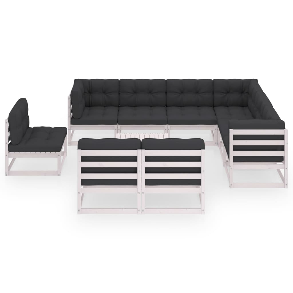 vidaXL 10 Piece Garden Lounge Set with Cushions White Solid Pinewood