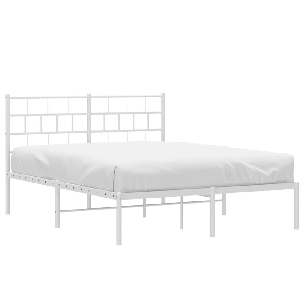 vidaXL Metal Bed Frame without Mattress with Headboard White 135x190 cm Double