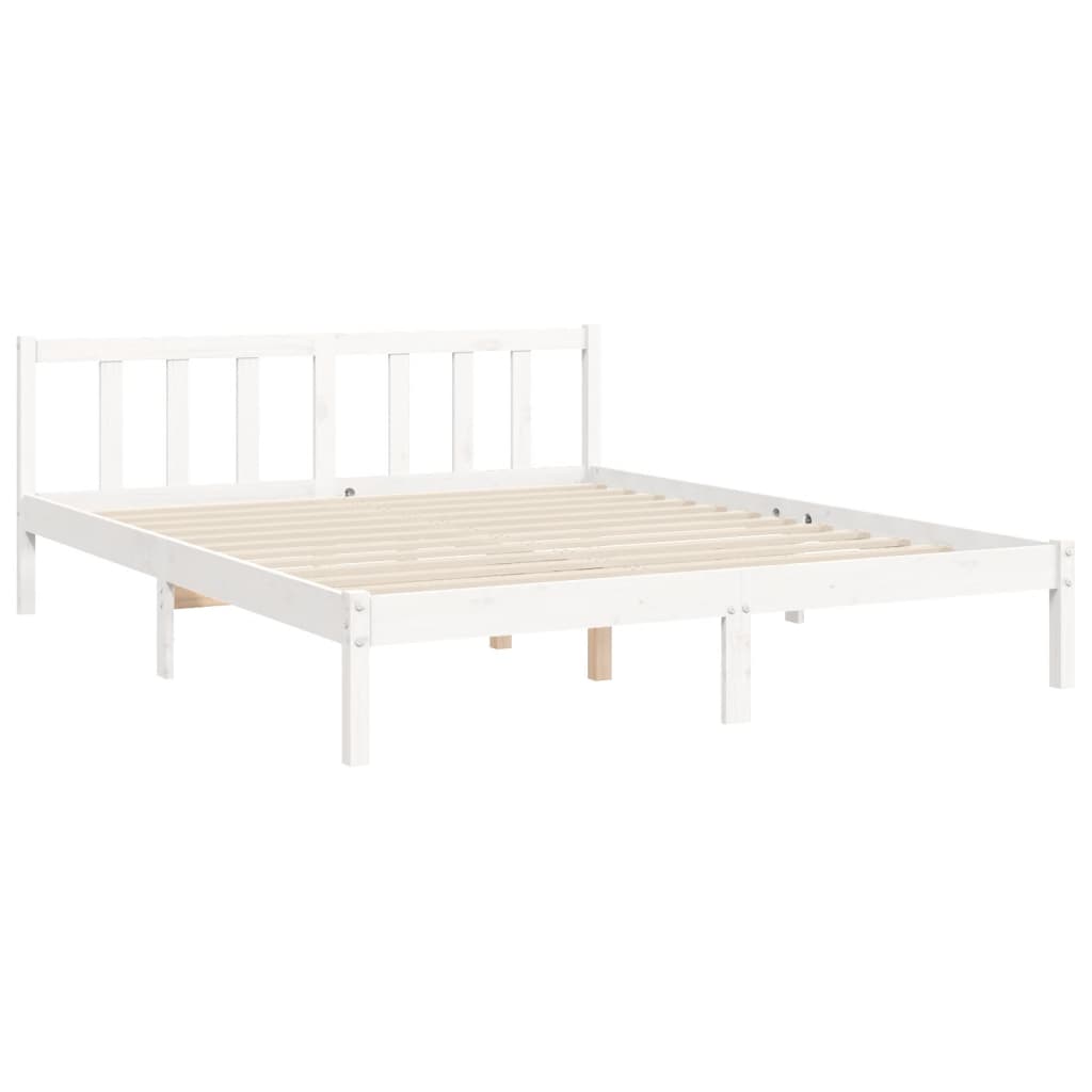 vidaXL Bed Frame with Headboard White King Size Solid Wood