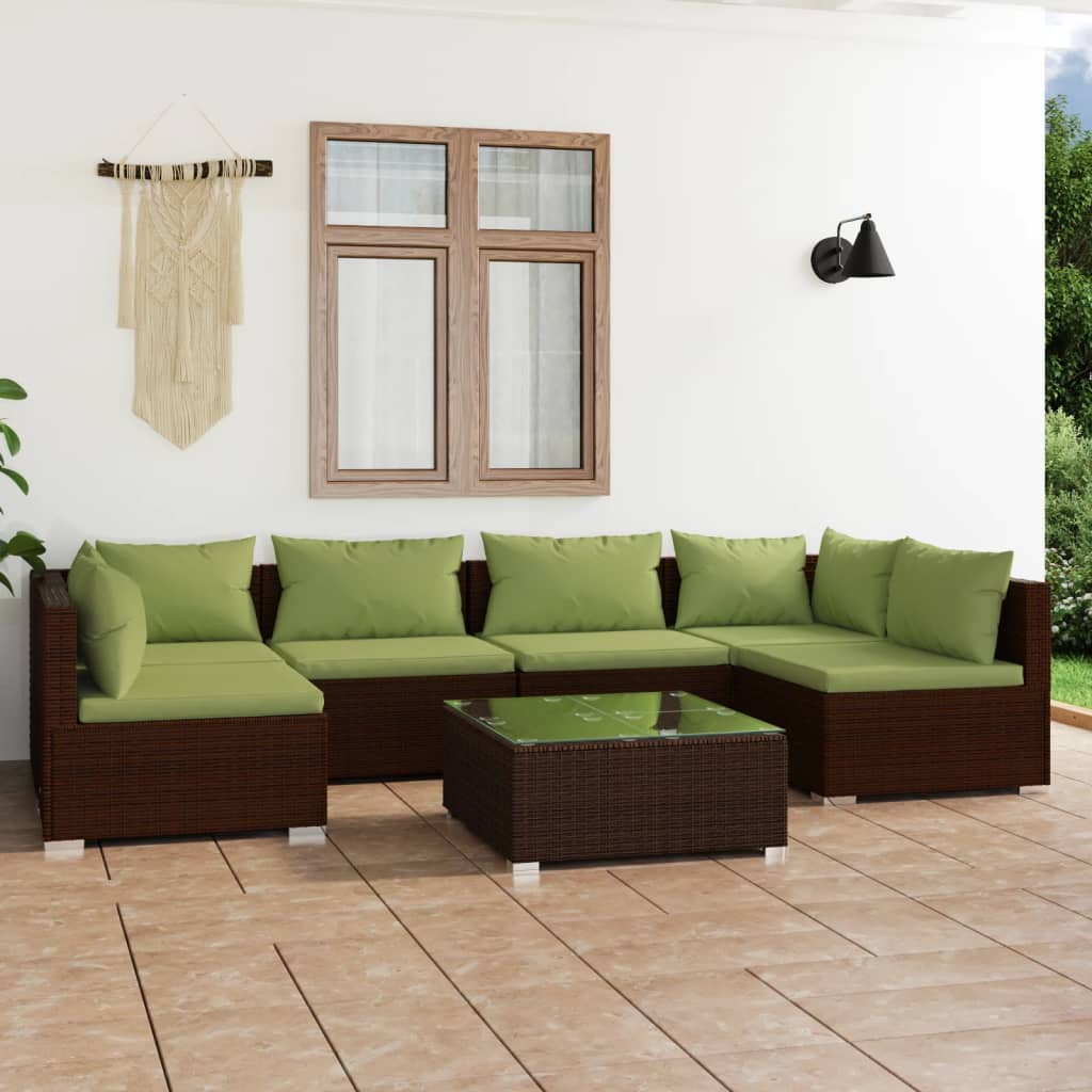 vidaXL 7 Piece Garden Lounge Set with Cushions Poly Rattan Brown