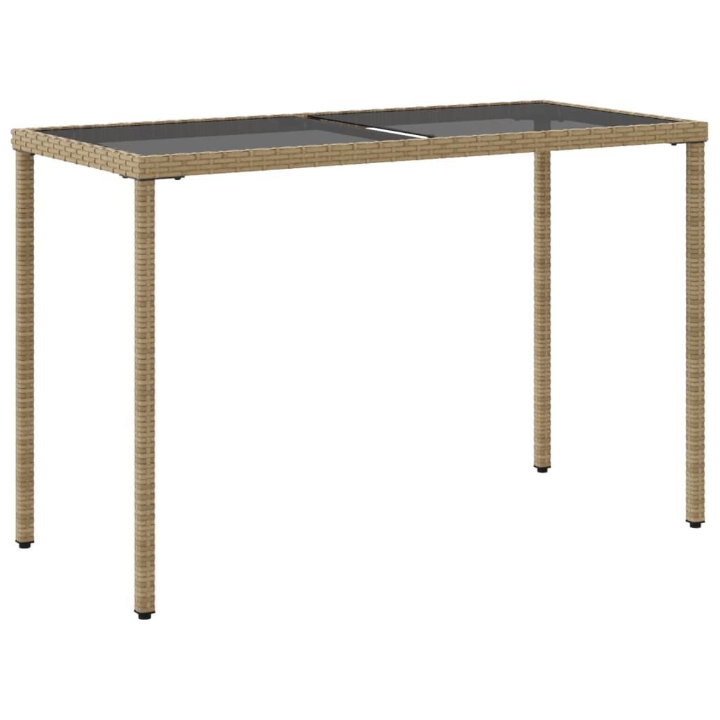 vidaXL Garden Table with Glass Top Beige 115x54x74 cm Poly Rattan