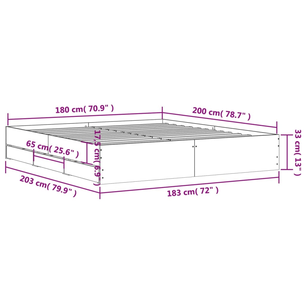 vidaXL Bed Frame with Drawers without Mattress Sonoma Oak 180x200 cm Super King