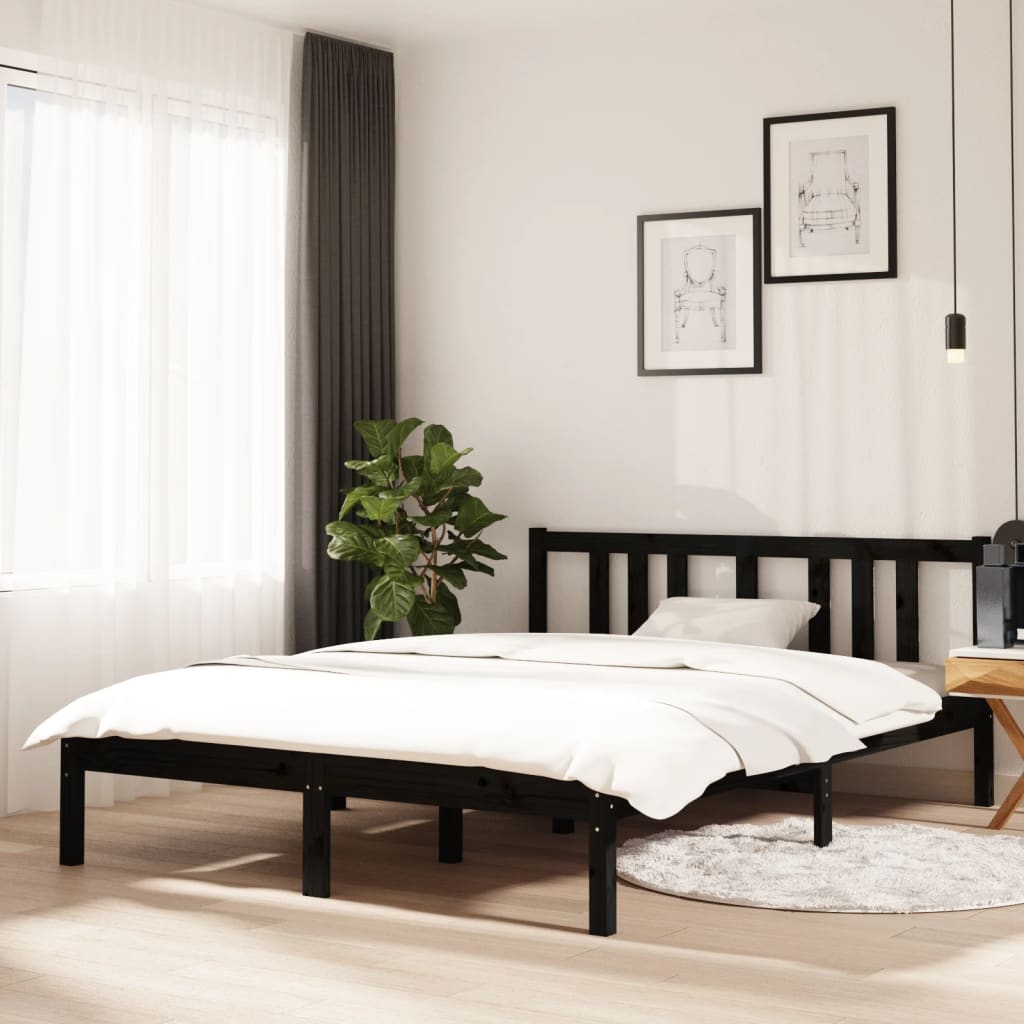 vidaXL Bed Frame without Mattress Black Solid Wood 135x190 cm Double