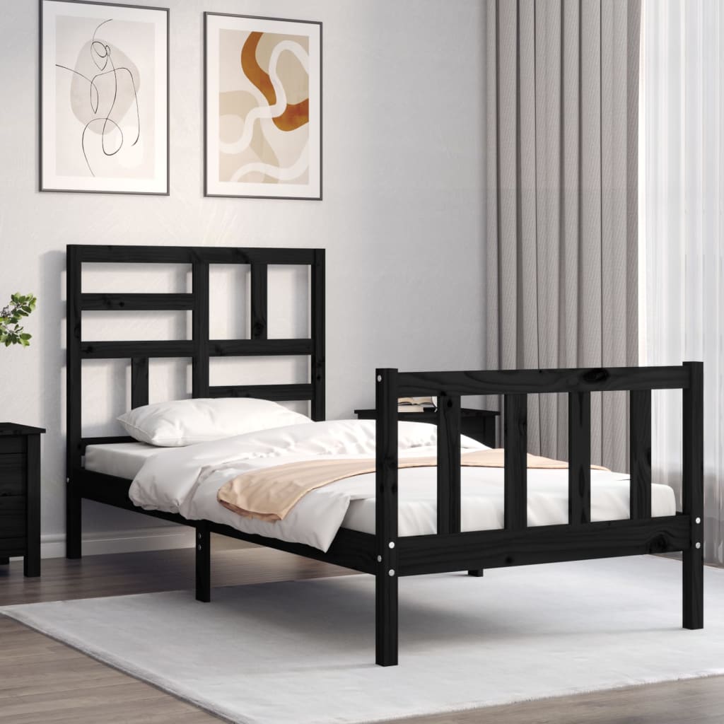 vidaXL Bed Frame without Mattress Black Single Solid Wood Pine