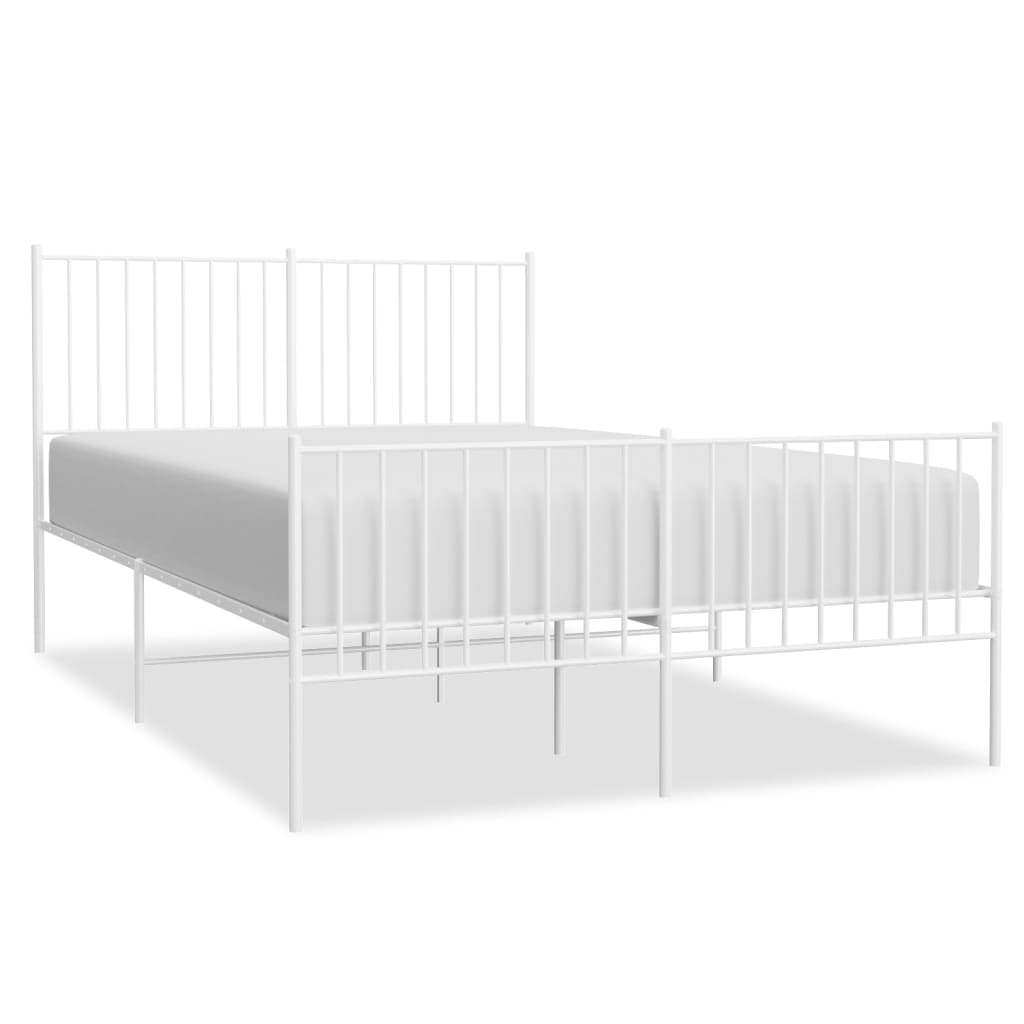 vidaXL Metal Bed Frame with Headboard and Footboard White 135x190 cm Double