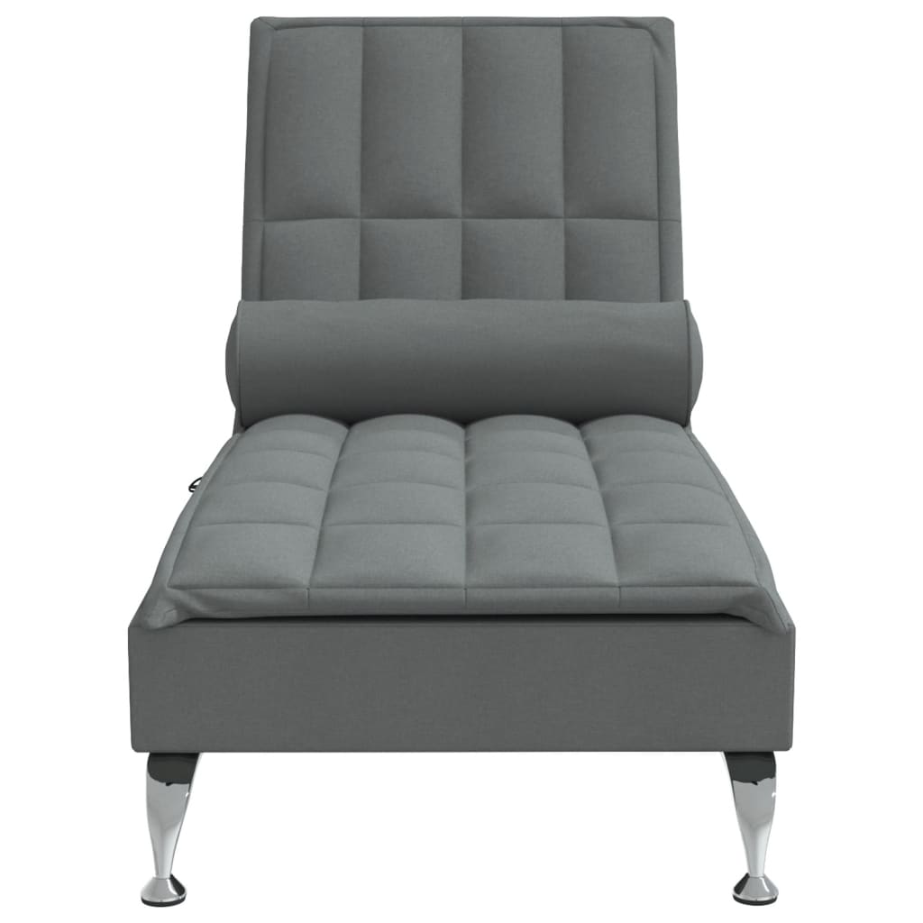 vidaXL Massage Chaise Lounge with Bolster Dark Grey Fabric