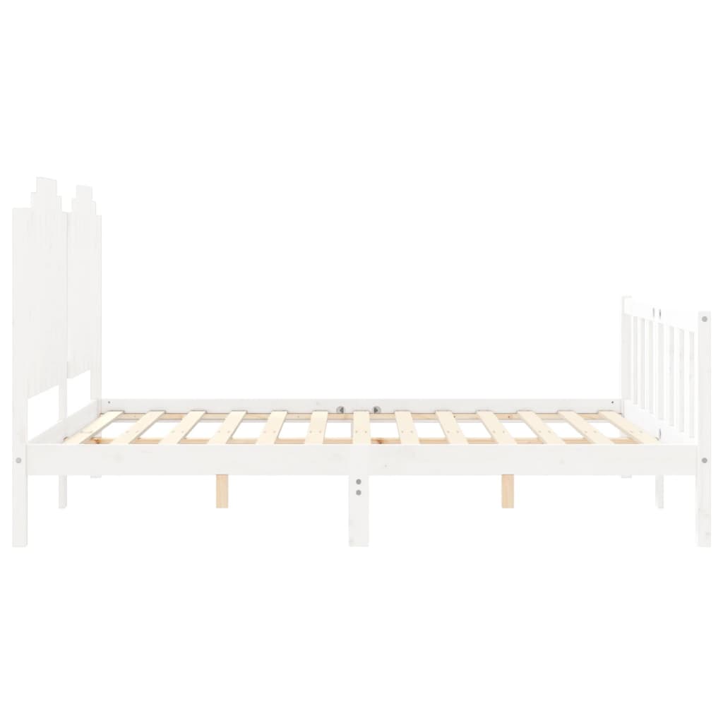 vidaXL Bed Frame with Headboard White King Size Solid Wood