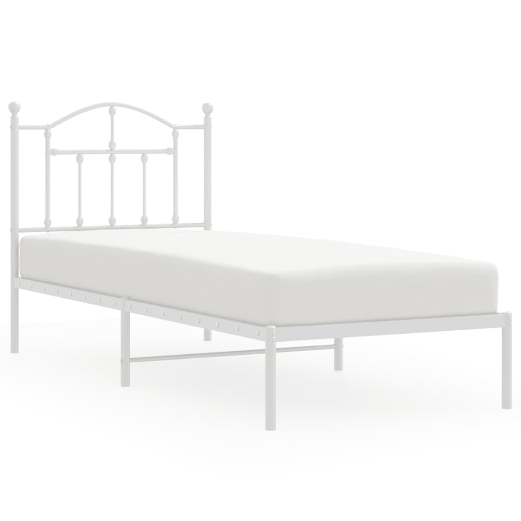 vidaXL Metal Bed Frame without Mattress with Headboard White 90x190 cm Single