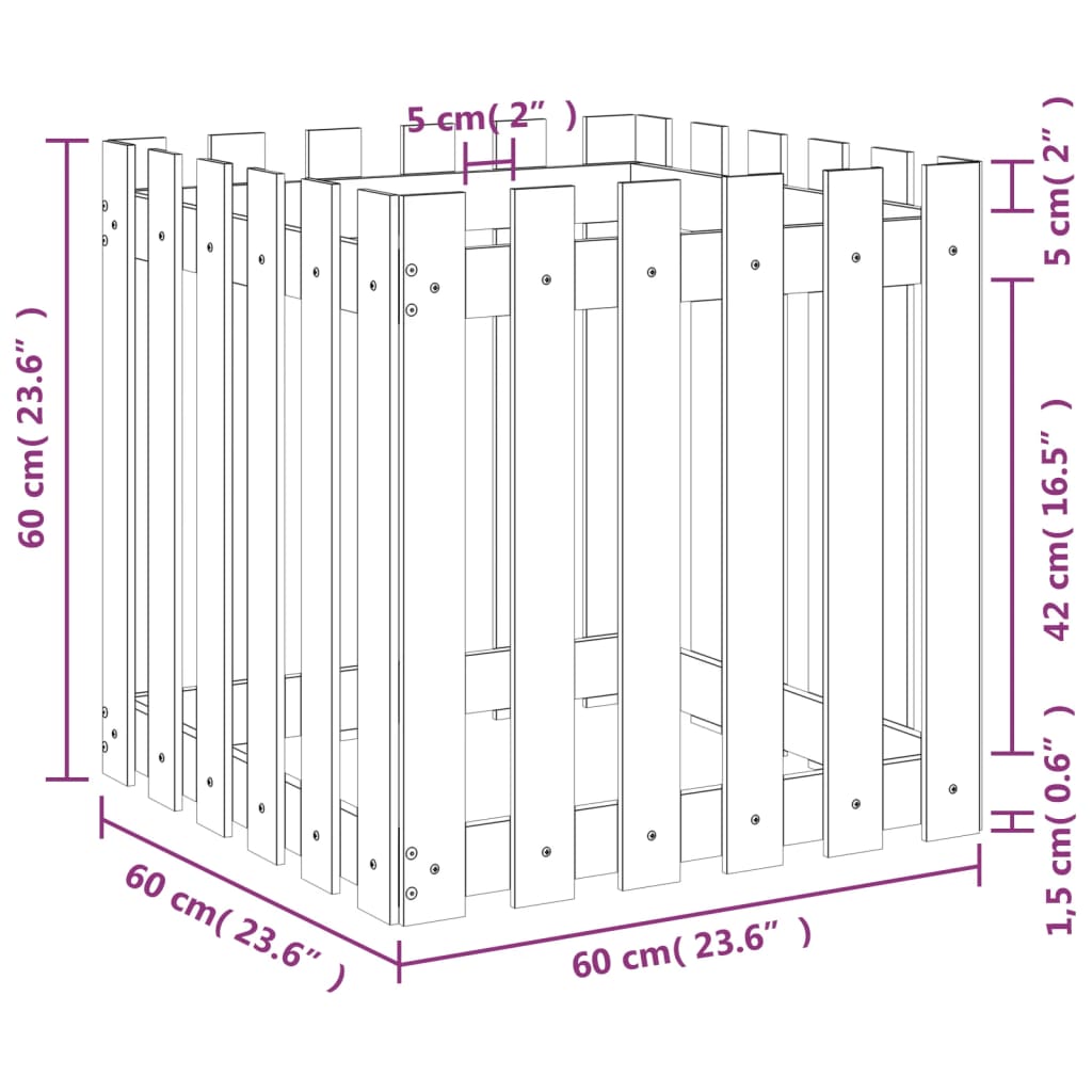 vidaXL Garden Planter with Fence Design 60x60x60 cm Solid Wood Pine