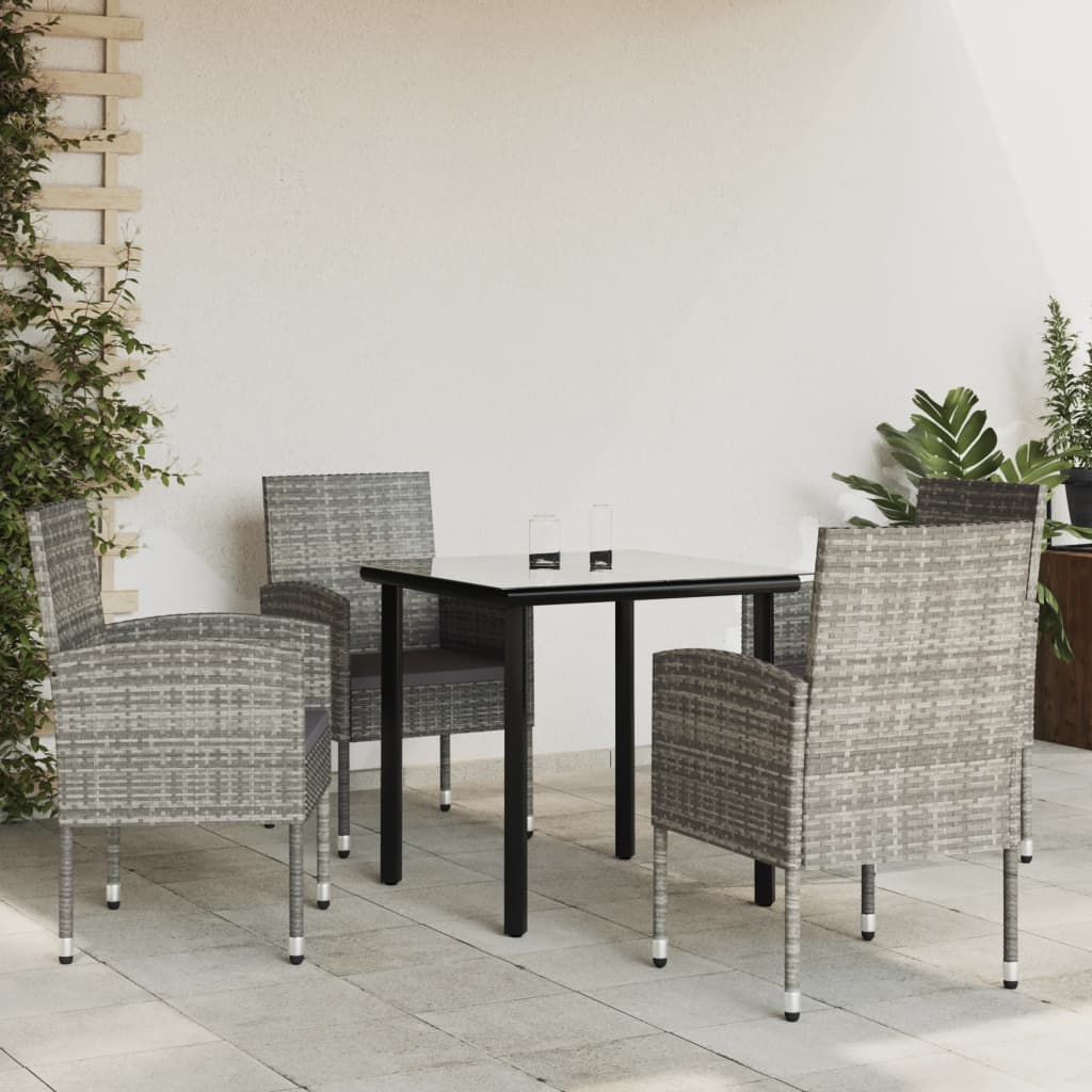 vidaXL 5 Piece Garden Dining Set Grey and Black Poly Rattan and Steel