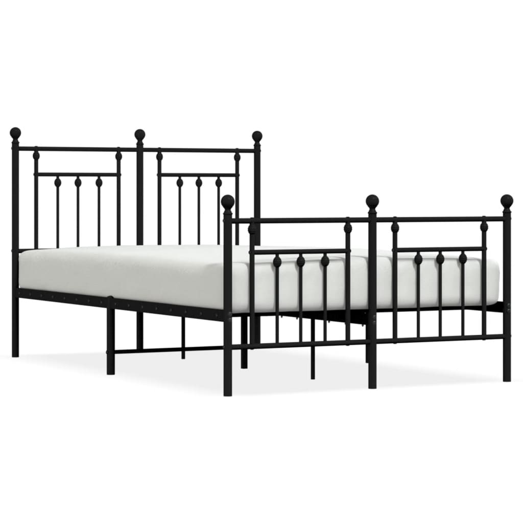 vidaXL Metal Bed Frame without Mattress with Footboard Black 135x190 cm Double