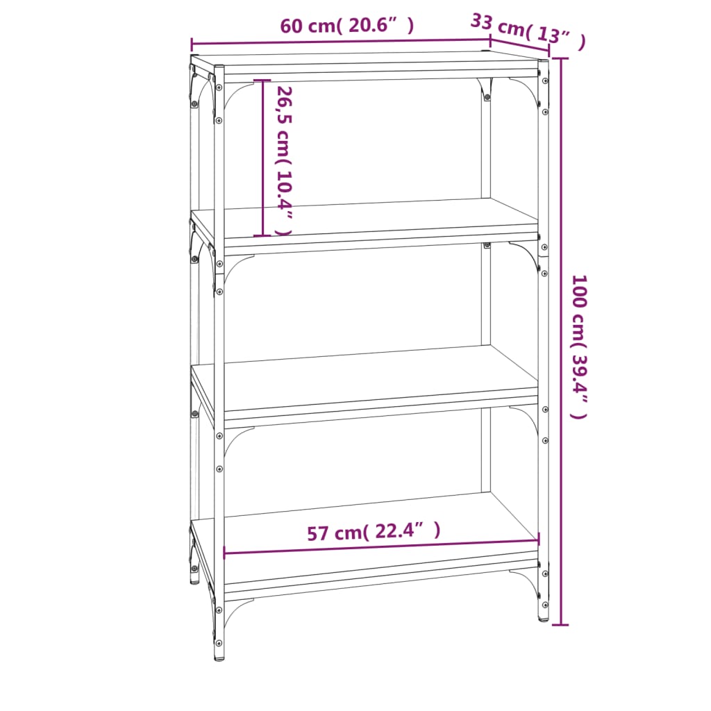 vidaXL Book Cabinet Brown Oak 60x33x100 cm Engineered Wood and Steel