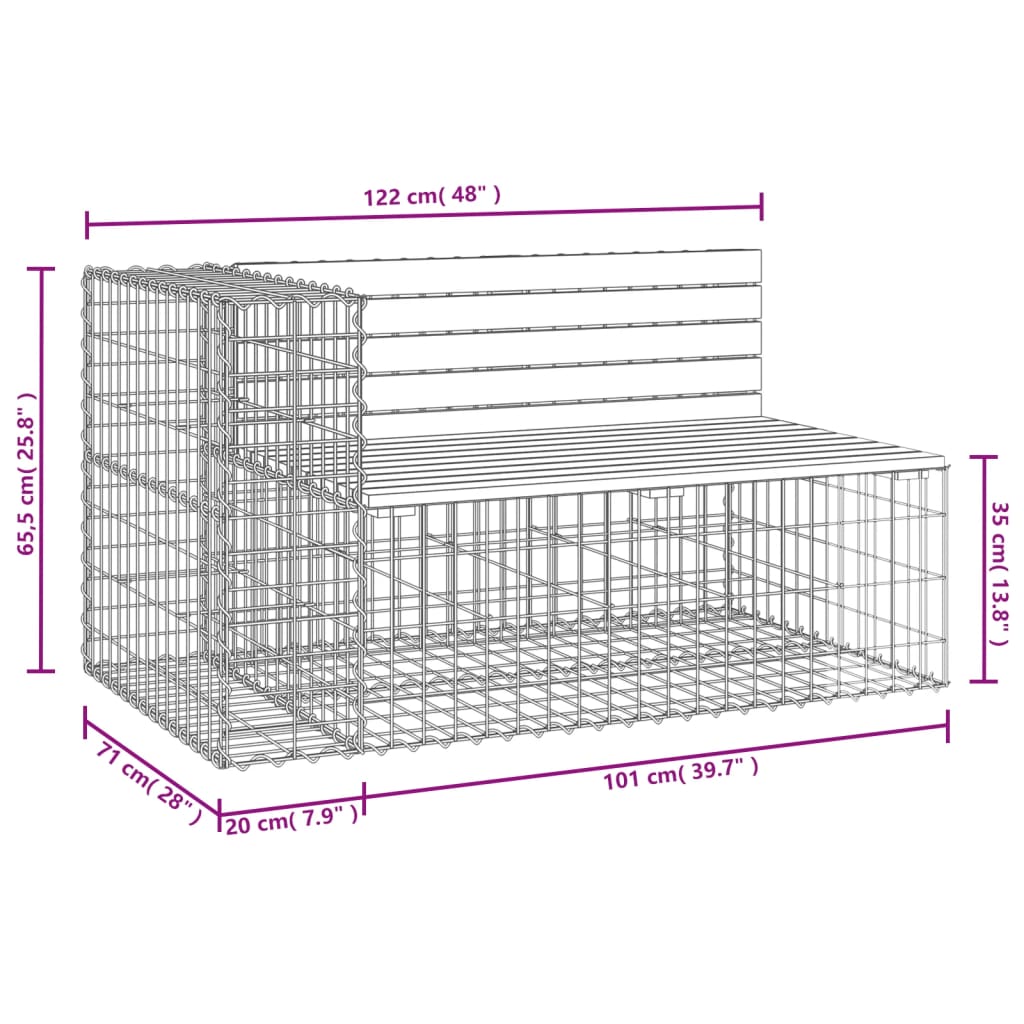 vidaXL Garden Bench Gabion Design 122x71x65.5 cm Impregnated Wood Pine