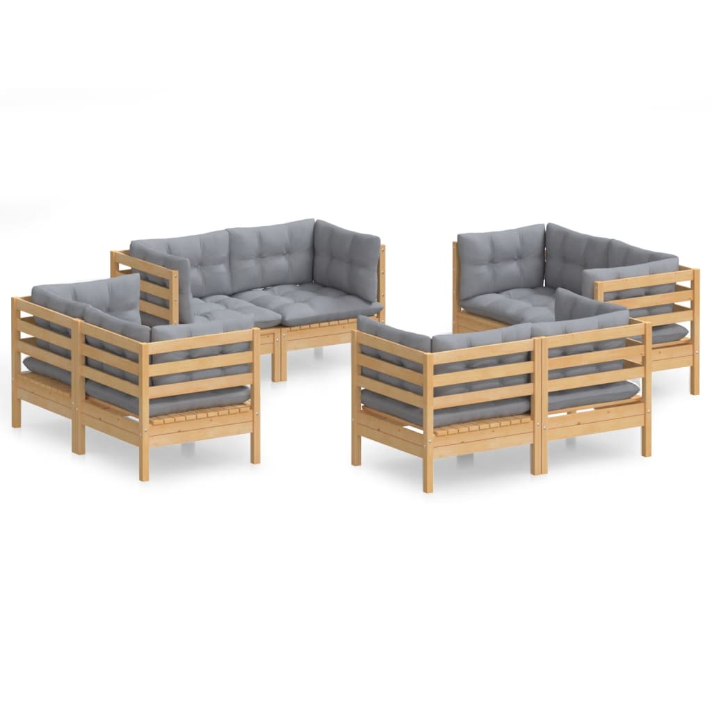 vidaXL 8 Piece Garden Lounge Set with Grey Cushions Pinewood