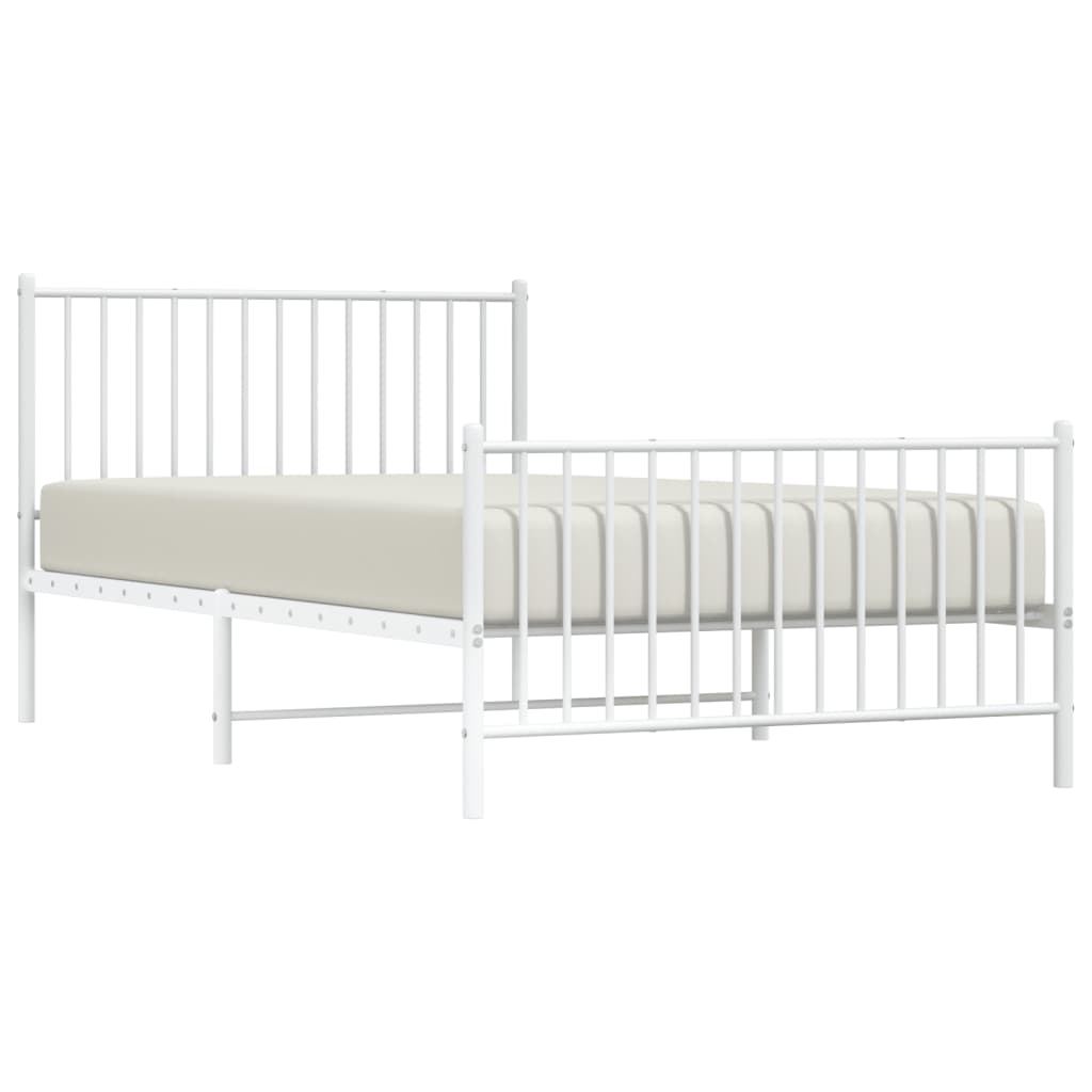 vidaXL Metal Bed Frame with Headboard and Footboard White 107x203 cm
