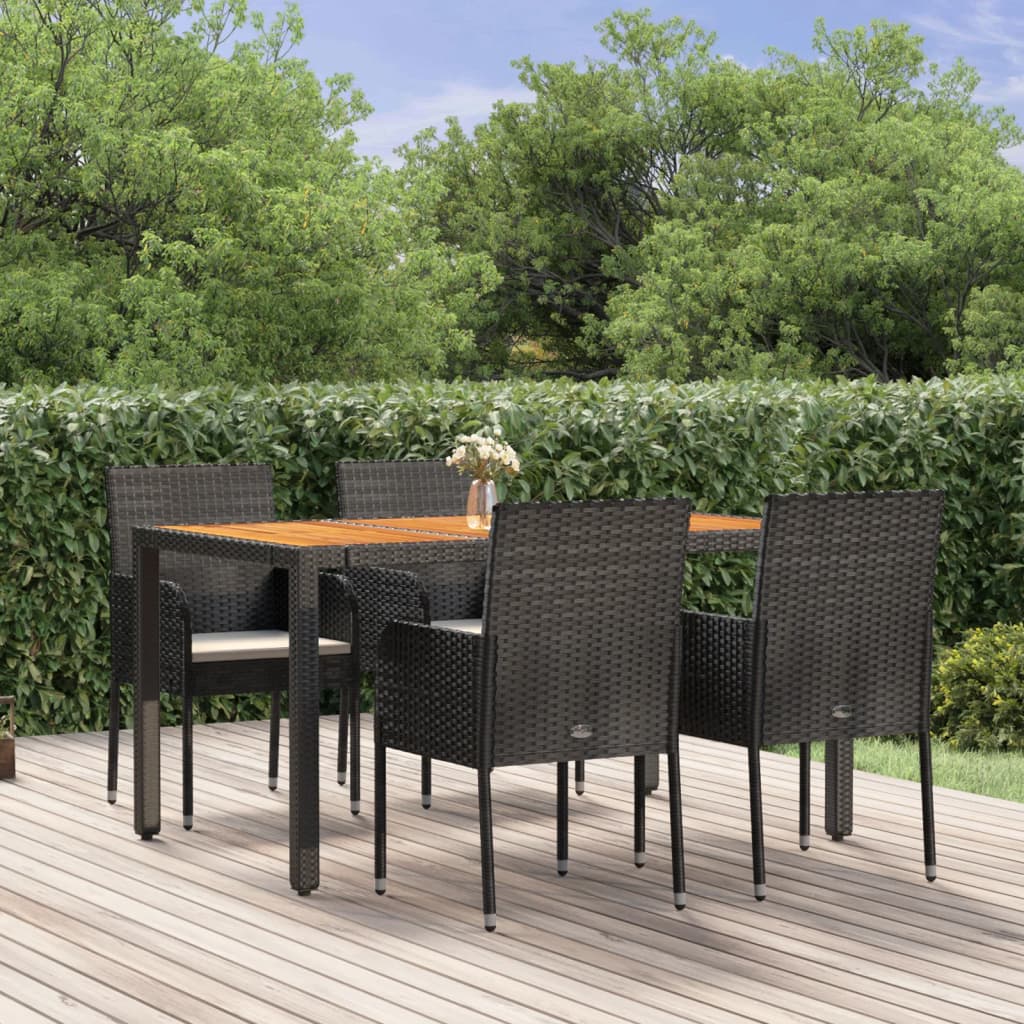 vidaXL 5 Piece Garden Dining Set with Cushions Black Poly Rattan