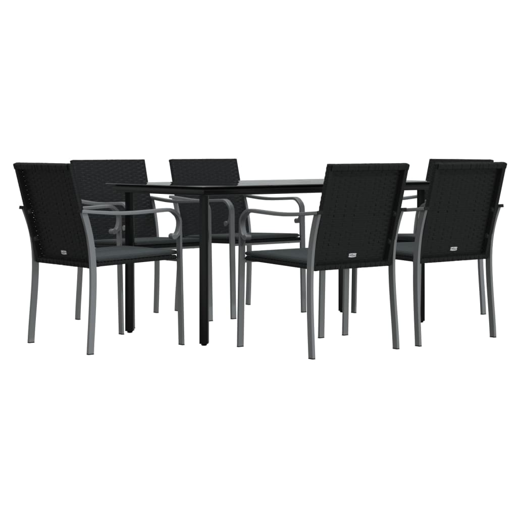 vidaXL 7 Piece Garden Dining Set with Cushions Poly Rattan and Steel